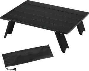 Mini Folding Camping Table, Ultralight Aluminum Beach Table with Solid Construction and Strong Load-Bearing, Portable Collapsible Table for Outdoor Picnic, Traveling (Black)