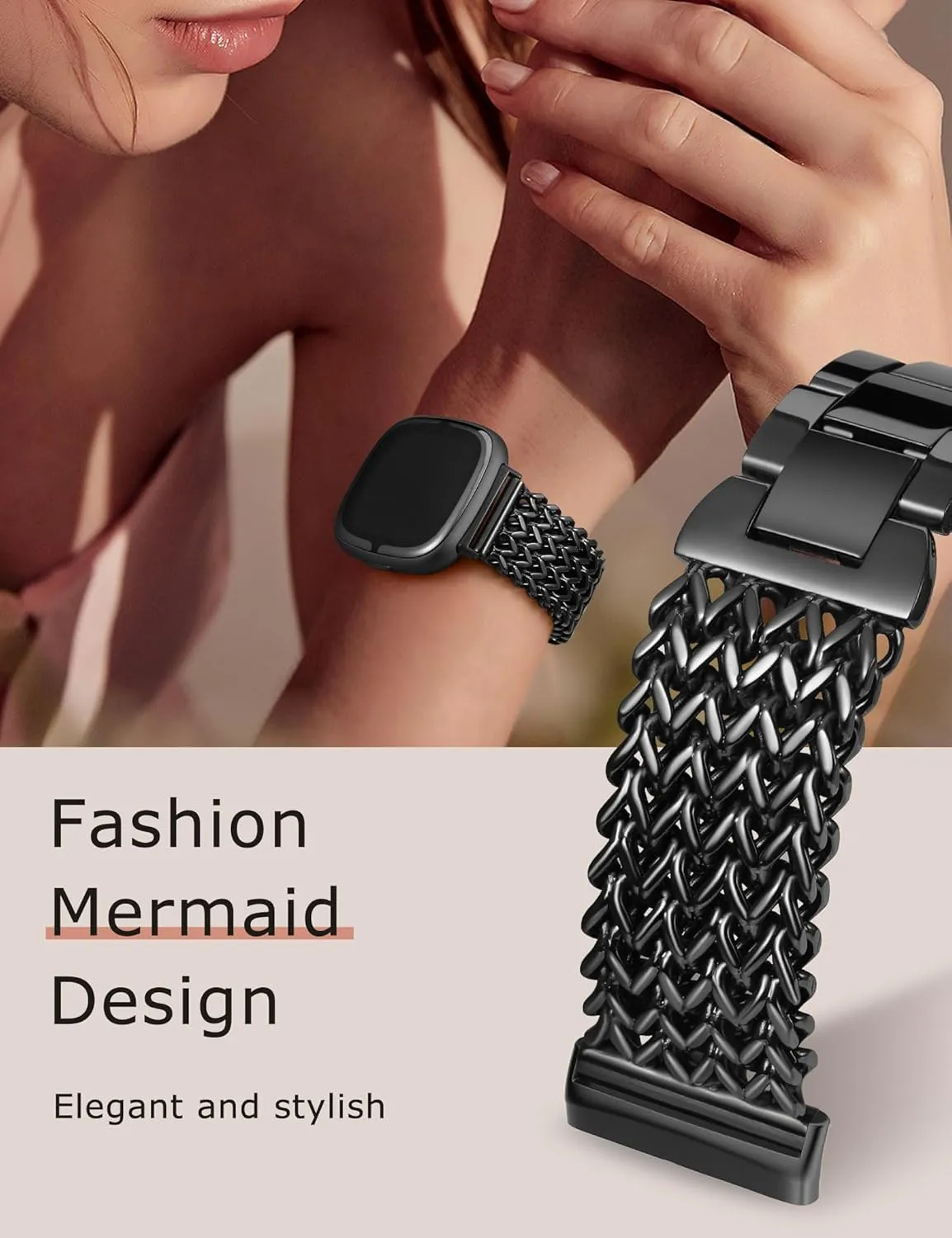 Minyee Metal Bands Compatible with Fitbit Sense 2/Versa 4/Versa 3/Sense Bands Women, Dressy Stainless Steel Multi-chain Designer Luxury Link Bracelet Wristband Replacement Strap