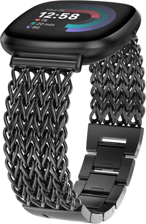Minyee Metal Bands Compatible with Fitbit Sense 2/Versa 4/Versa 3/Sense Bands Women, Dressy Stainless Steel Multi-chain Designer Luxury Link Bracelet Wristband Replacement Strap