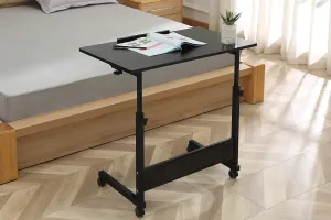 Mobile Overbed Table with Wheels – Adjustable Height Tiltable Desktop for Laptop, Eating & Writing (Black)