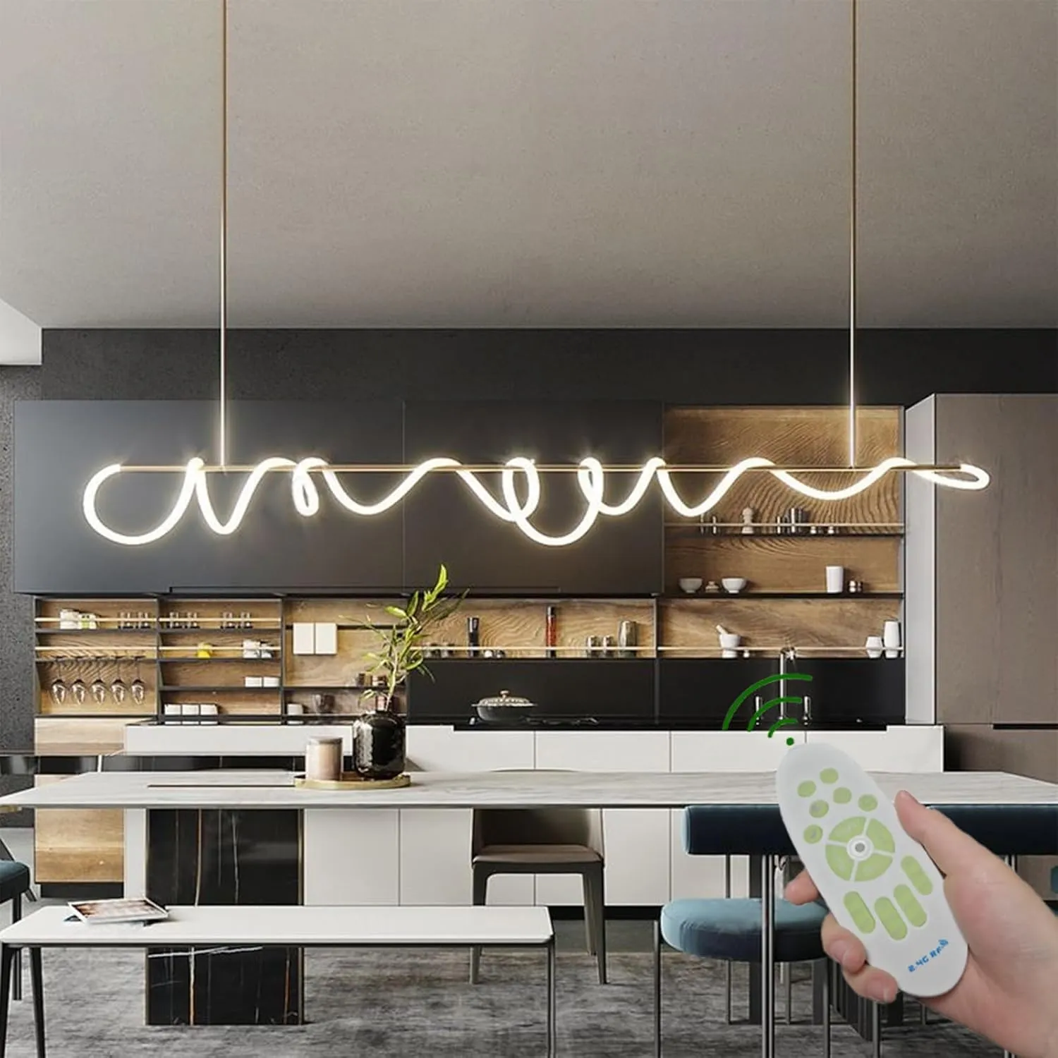 Modern Pendant Lights,Pendant Lights Kitchen Island,Remote Control Dimmable Chandelier Lights,Adjustable Height Led Pendant Light,for Dining Room,Billiard Room Chandeliers ﻿ (Gold, 78.74in)