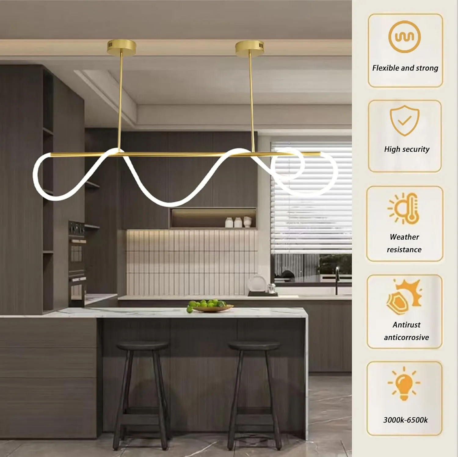Modern Pendant Lights,Pendant Lights Kitchen Island,Remote Control Dimmable Chandelier Lights,Adjustable Height Led Pendant Light,for Dining Room,Billiard Room Chandeliers ﻿ (Gold, 78.74in)