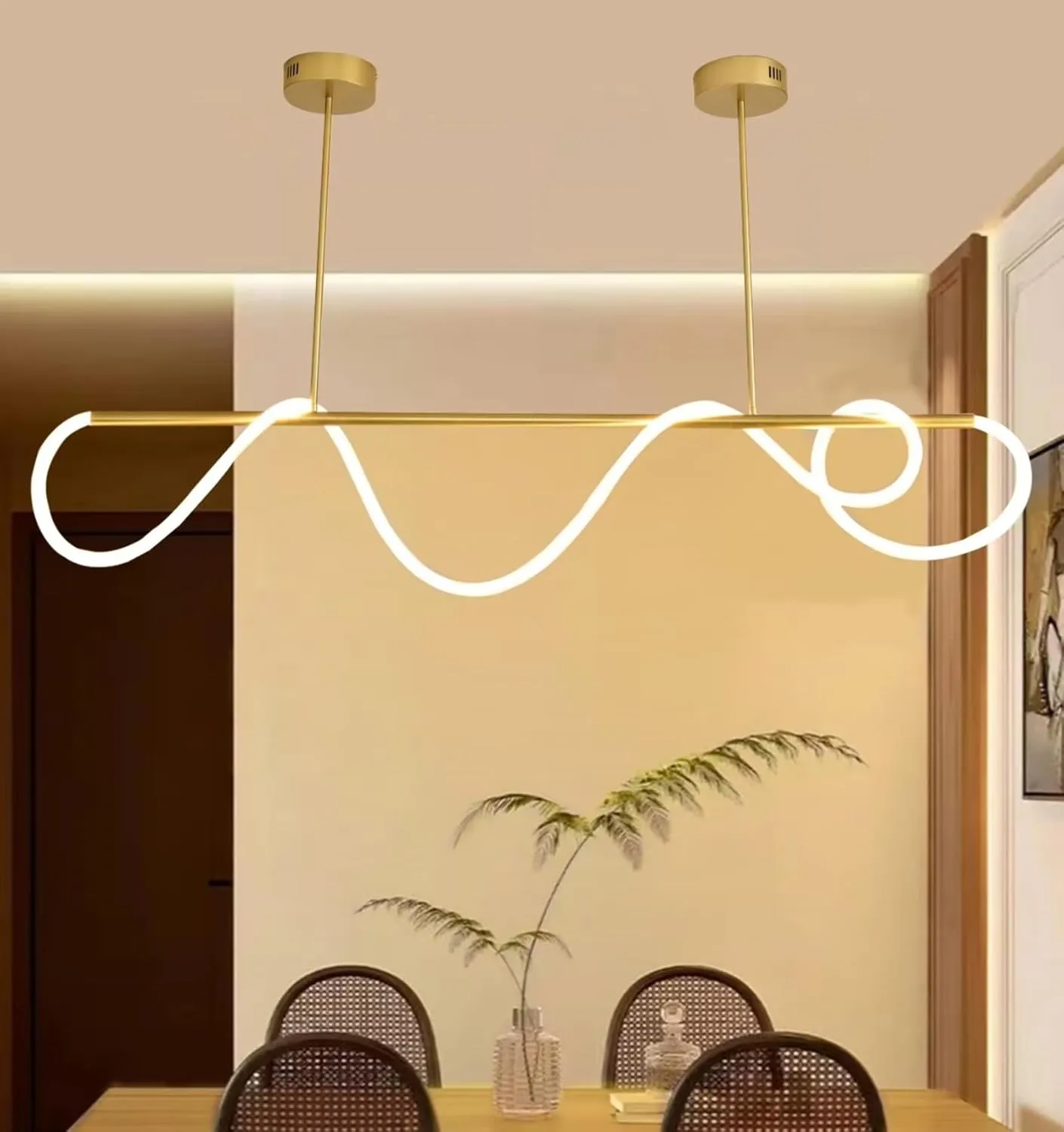 Modern Pendant Lights,Pendant Lights Kitchen Island,Remote Control Dimmable Chandelier Lights,Adjustable Height Led Pendant Light,for Dining Room,Billiard Room Chandeliers ﻿ (Gold, 78.74in)