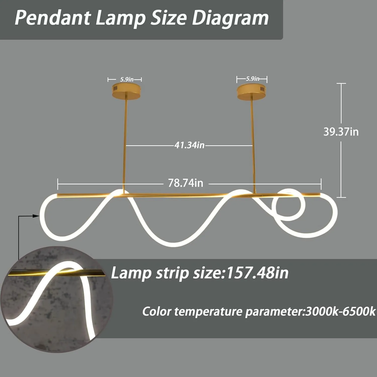 Modern Pendant Lights,Pendant Lights Kitchen Island,Remote Control Dimmable Chandelier Lights,Adjustable Height Led Pendant Light,for Dining Room,Billiard Room Chandeliers ﻿ (Gold, 78.74in)