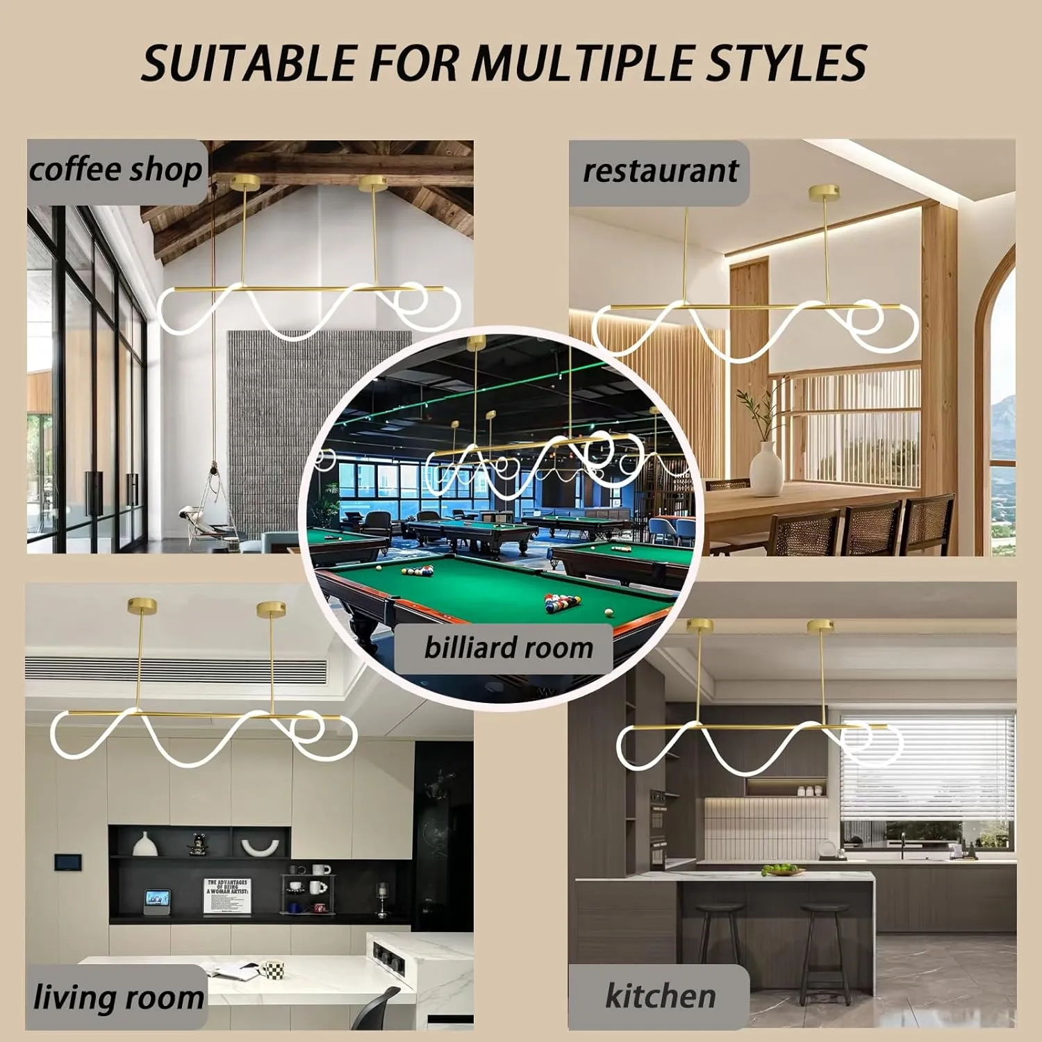 Modern Pendant Lights,Pendant Lights Kitchen Island,Remote Control Dimmable Chandelier Lights,Adjustable Height Led Pendant Light,for Dining Room,Billiard Room Chandeliers ﻿ (Gold, 78.74in)