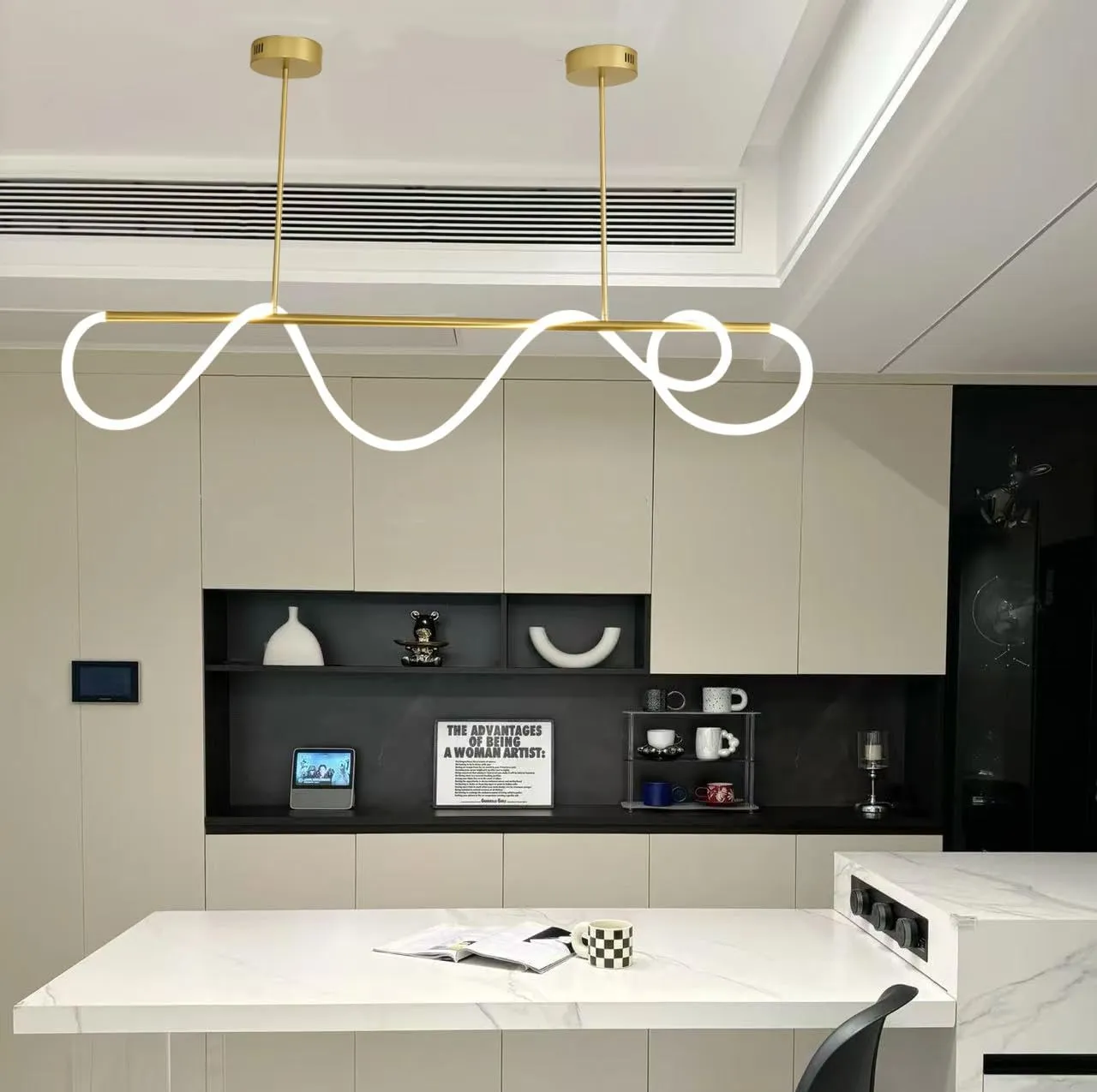 Modern Pendant Lights,Pendant Lights Kitchen Island,Remote Control Dimmable Chandelier Lights,Adjustable Height Led Pendant Light,for Dining Room,Billiard Room Chandeliers ﻿ (Gold, 78.74in)