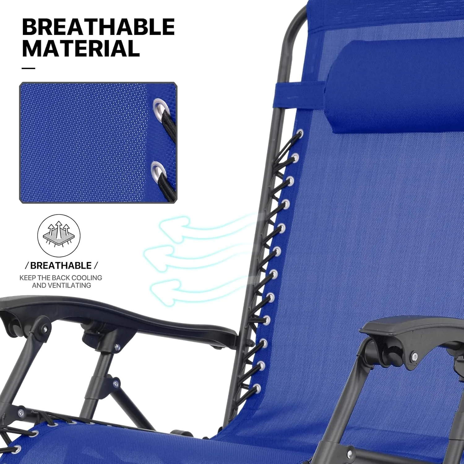 MoNiBloom Oversized Lounge Beach Chairs for Outside, 29" XL Zero Gravity Camping Chairs with Side Table, Pillow and Tray, 330lbs Capacity, Blue