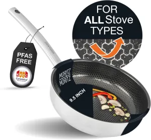Moritz & Moritz 9.5-Inch Induction Frying Pan, Stainless Steel Nonstick Skillet with Ceramic Honeycomb Coating, Compatible with Gas, Electric & Induction Cooktops, Dishwasher Safe
