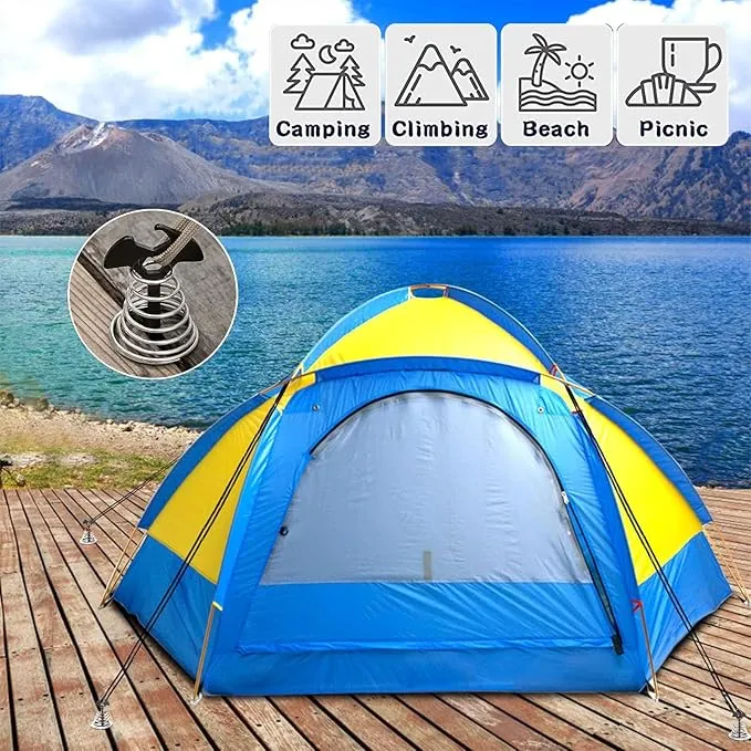 Morobor Black Deck Anchor Pegs, 8 PCS Multifunctional Windproof Aluminium Alloy Fish Bone Tent Stakes with Spring Buckle Portable Wind Rope Anchor Bottle Opener Nut Drill Screwdriver for Outdoor