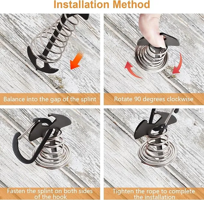 Morobor Black Deck Anchor Pegs, 8 PCS Multifunctional Windproof Aluminium Alloy Fish Bone Tent Stakes with Spring Buckle Portable Wind Rope Anchor Bottle Opener Nut Drill Screwdriver for Outdoor