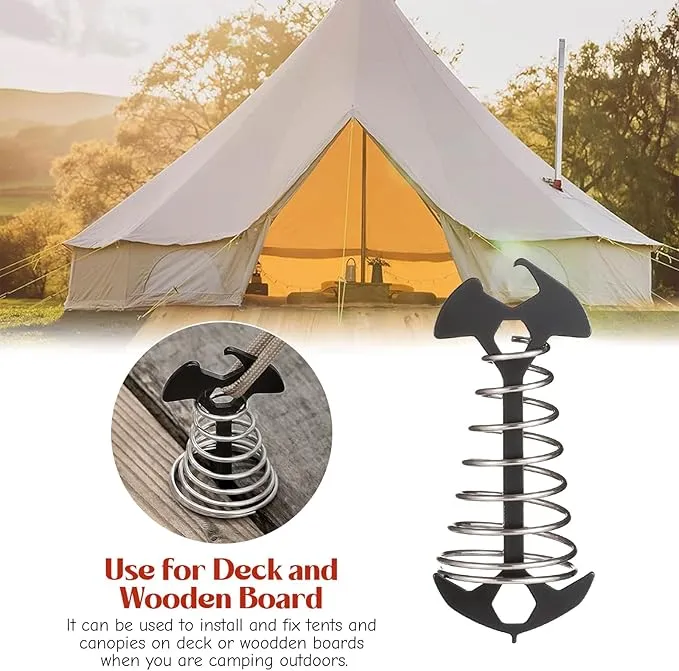 Morobor Black Deck Anchor Pegs, 8 PCS Multifunctional Windproof Aluminium Alloy Fish Bone Tent Stakes with Spring Buckle Portable Wind Rope Anchor Bottle Opener Nut Drill Screwdriver for Outdoor