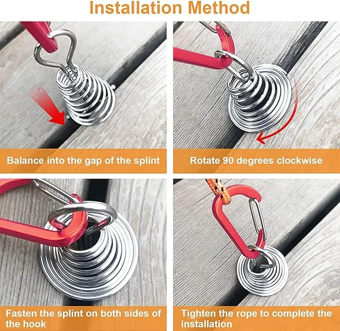 Morobor Deck Anchor Pegs, 10pcs Windproof Aluminium Alloy Fish Bone Tent Stakes with Spring Buckle Portable Wind Rope Anchor for Outdoor Camping