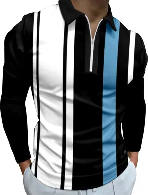 MorwenVeo Men's Fashion Polo Shirts Casual Long Sleeve Golf Shirts Color Block Cotton Tops