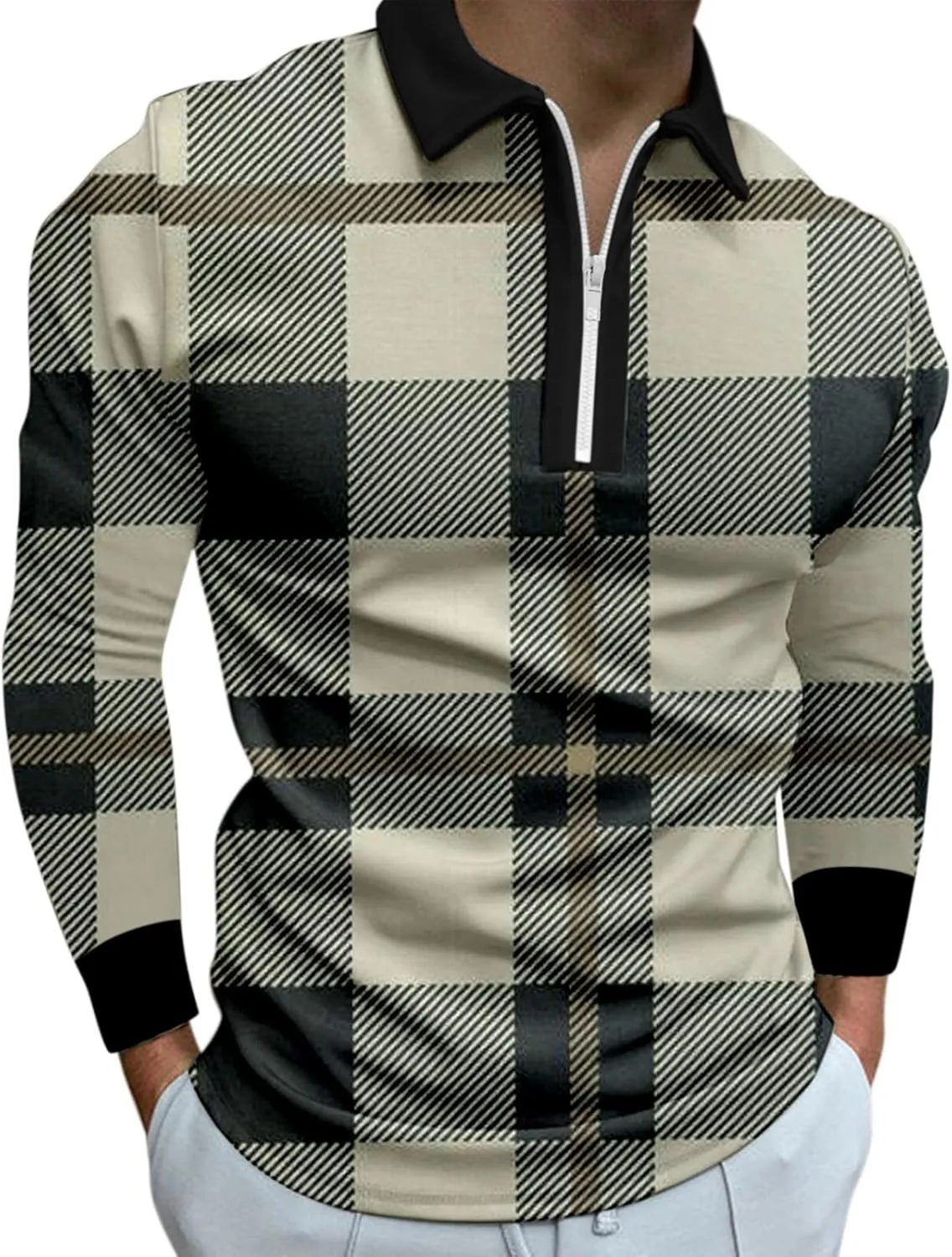 MorwenVeo Men's Fashion Polo Shirts Casual Long Sleeve Golf Shirts Color Block Cotton Tops