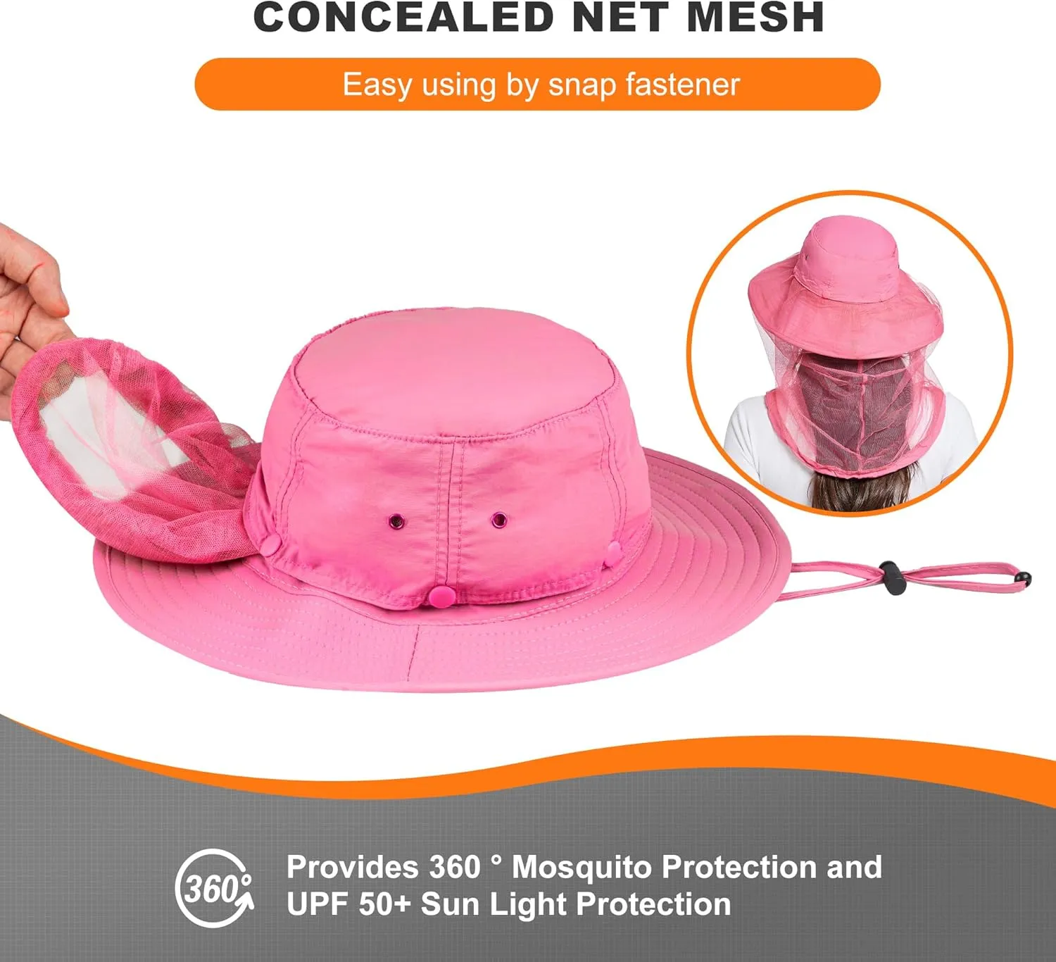 Mosquito Head Net Hat - Bug Cap UPF 50  Sun Protection with Hidden Netting for Beekeeping Hiking Men & Women