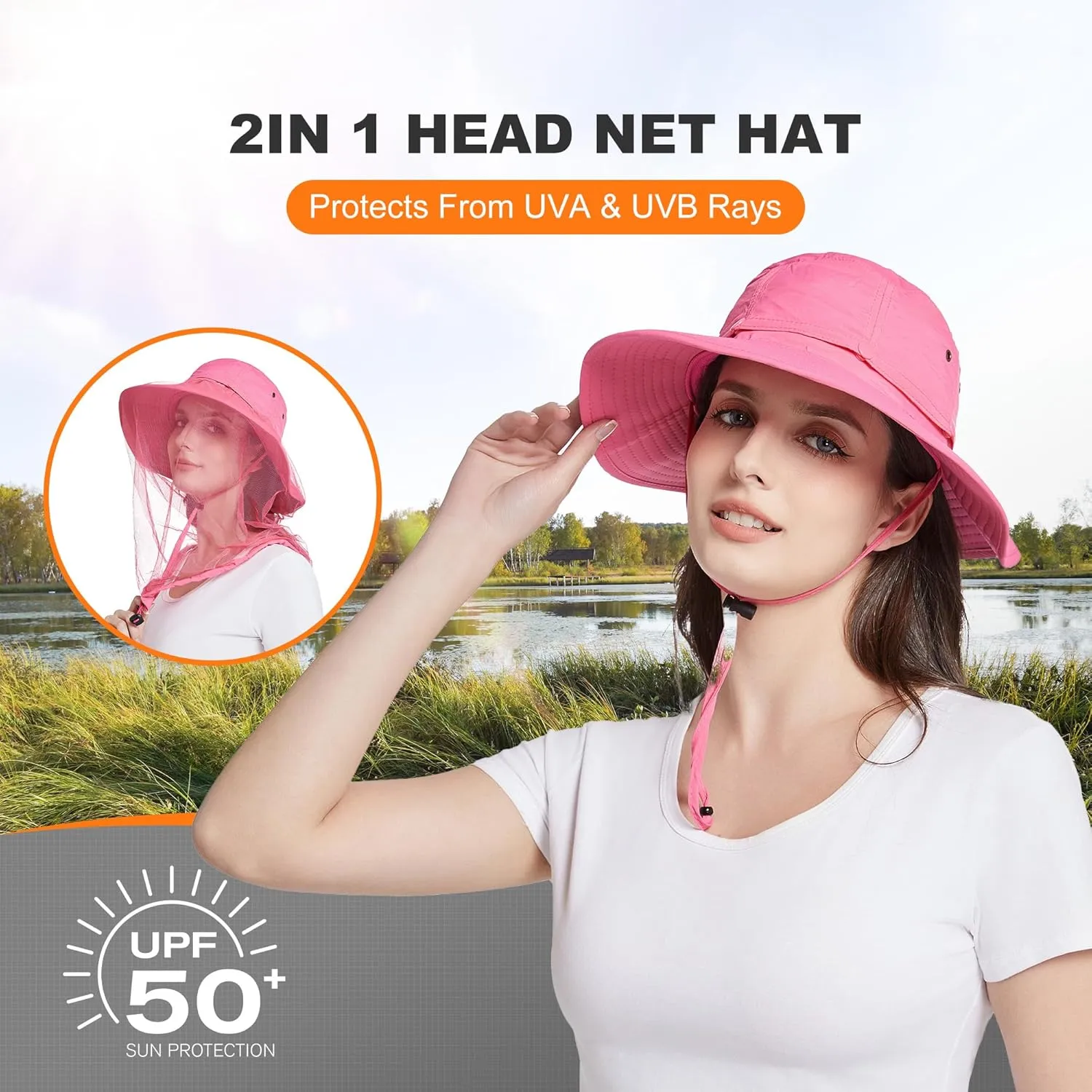 Mosquito Head Net Hat - Bug Cap UPF 50  Sun Protection with Hidden Netting for Beekeeping Hiking Men & Women