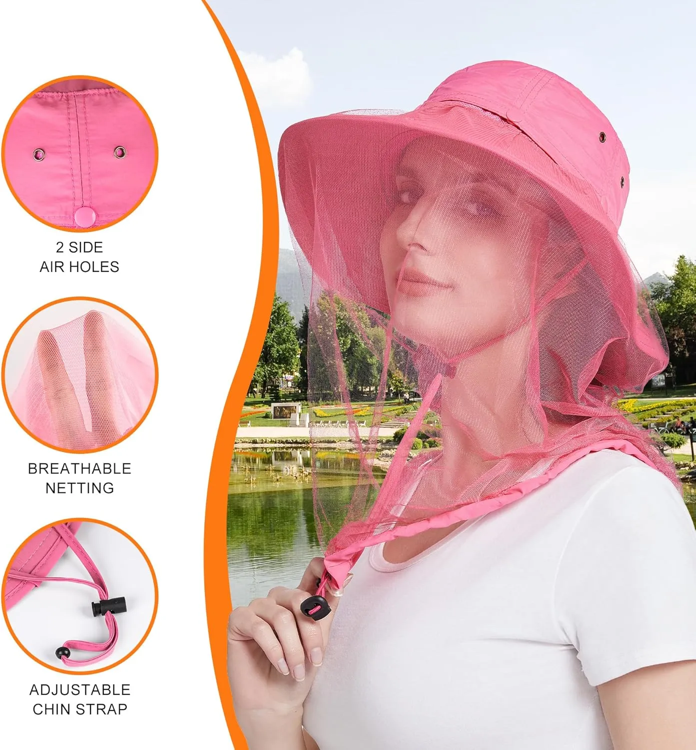 Mosquito Head Net Hat - Bug Cap UPF 50  Sun Protection with Hidden Netting for Beekeeping Hiking Men & Women