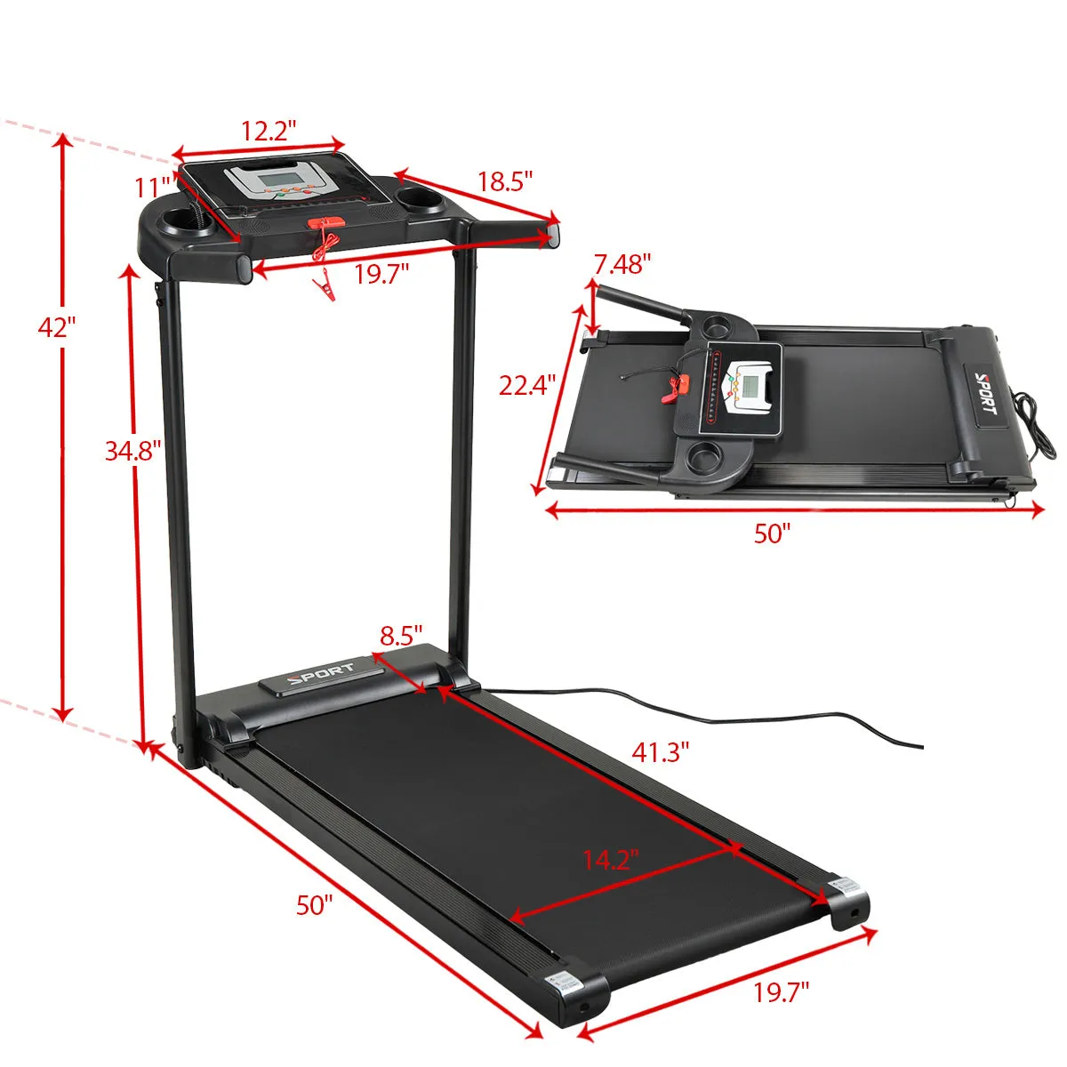 Multifunctional LCD Screen Foldable Treadmill - balck