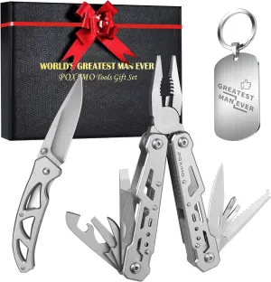 Multitools Gift Set for Men, 17-in-1 Multi-tool Pliers & Folding Knife Set with Keychain Tag, 3-Piece EDC Kit for Camping, Hiking - Premium Gift Box for Birthday, Christmas, Father’s Day