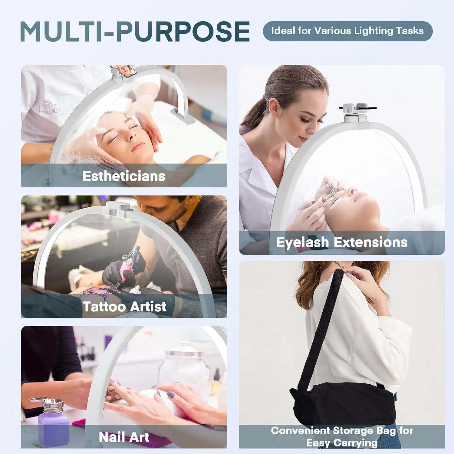 MYSWEETY Foldable Half Moon Light for Nail Desk, 29 Inch Led Nail Tech Desk Lamp, Half Moon Table Lamp with Phone Holder, 3000-6500K Esthetician Lash Light for Eyelash Extensions, Tattoo, Eyebrow