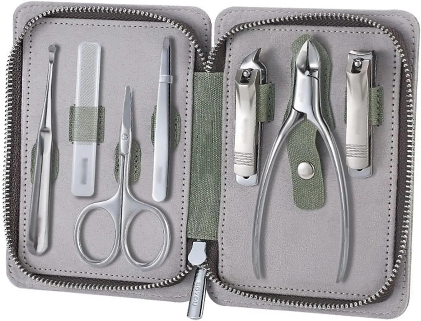 Nail Clipper Set Portable Nail Clipper Set, 7 Pieces Pedicure Grooming Kit for Men Women, Sharp Finger&Toe Nail Tool, Personal Care Manicure Kit with Leather Case Nail Grooming Tools(Green)