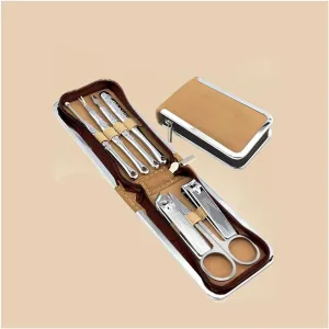 Nail Clippers Set Stainless Steel Nail Clipper Set Nail Clippers Care Tool for Man and Woman 7 Pieces Brown