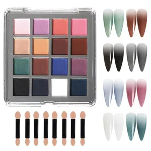Nail Pigment Palette Solid nail Powder Set Ombre Nail Powder For Nail Art Manicure DIY Accessories 16 Colors (B)