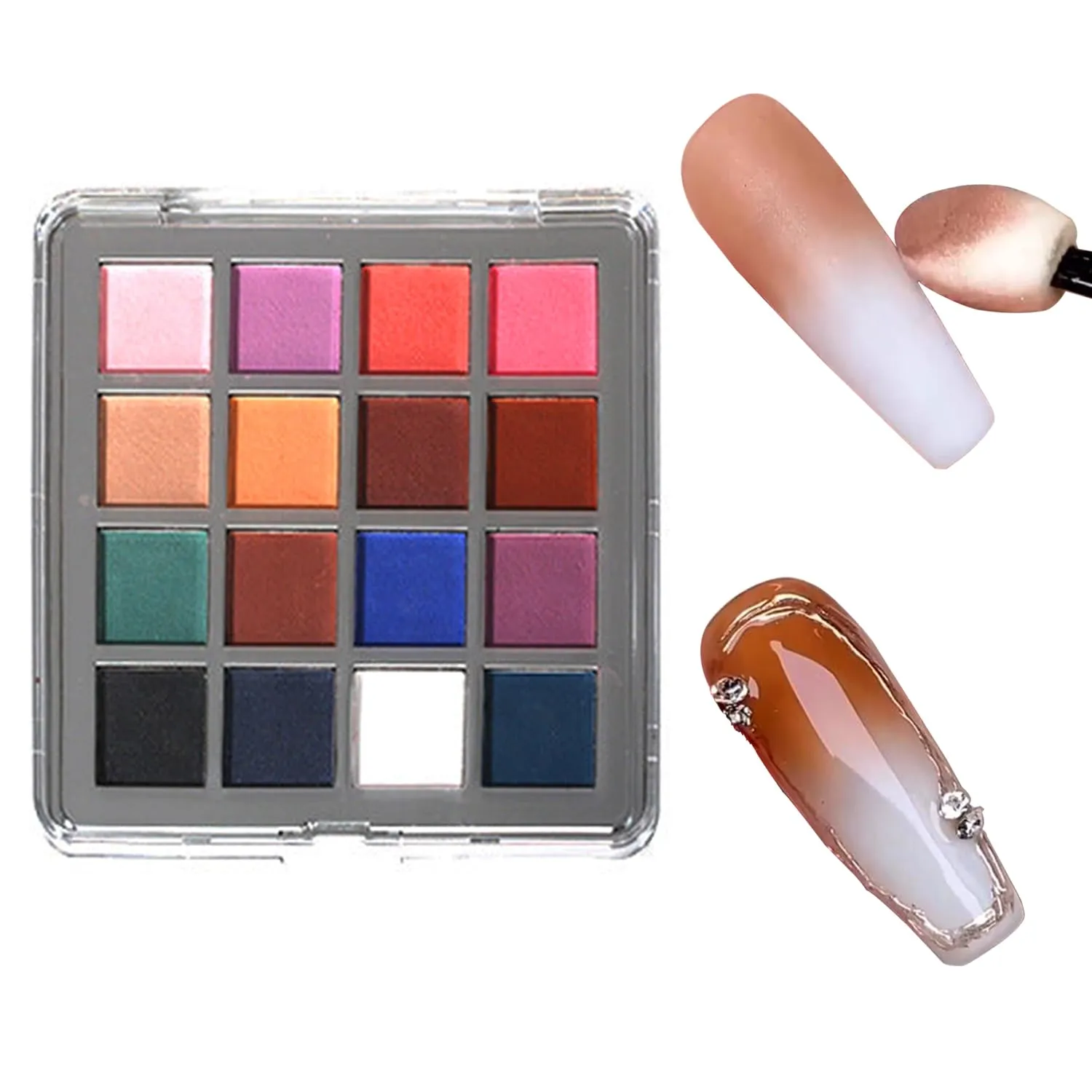 Nail Pigment Palette Solid nail Powder Set Ombre Nail Powder For Nail Art Manicure DIY Accessories 16 Colors (B)