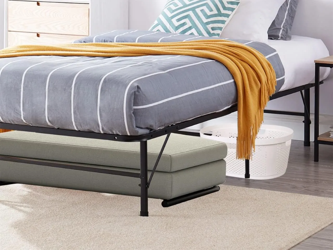 Naomi Home Tool Free Assembly 14 Full Bed Frame Heavy Duty Foldable Bed Frame Folding with Steel Metal Slats Box Spring Replacement 600lbs Capacity - Platform Full Size Black
