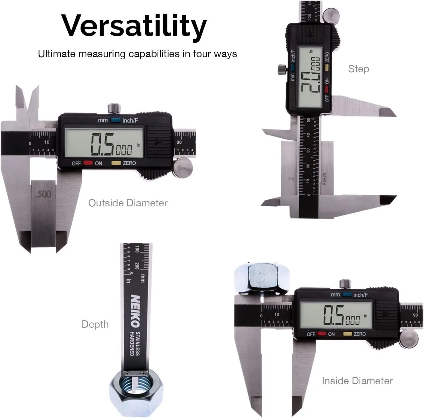 NEIKO 01407A Electronic Digital Caliper Measuring Tool, 0 - 6 Inches Stainless Steel Construction with Large LCD Screen Quick Change Button for Inch Fraction Millimeter Conversions, Digital Caliper Measuring Tool