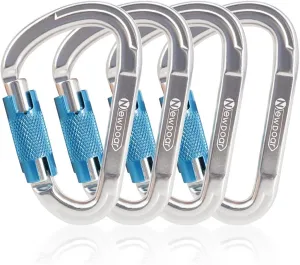 NewDoar 25KN Auto Locking Climbing Clips D-Shaped Heavy Duty for Camping, Hiking, Swing, Hammock(White1/4Pcs/25kn)