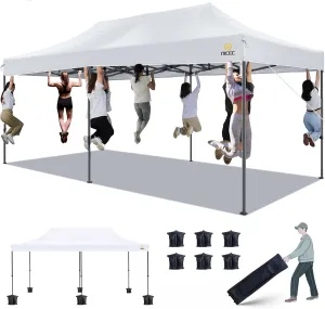 Nice C 10x20 Canopy, Canopy Tent 10x20, 10x20 Ft Pop up Canopy, Canopy Tent, Gazebo, Party Tent, Commercial Heavy Duty Tent, Waterproof Outdoor Tent Canopy w/Wheeled Bag (White No Wall)
