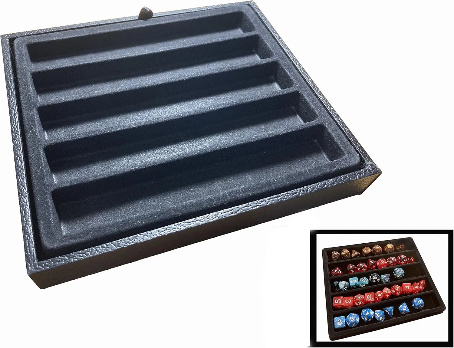 N'icePackaging - Deluxe Black Padded Gaming Dice Tray with Brown-Burlap Travel Dice Pouch - for RPGs/Tabletop/D&D 5e / Dice Rolling - Lightweight - Dungeons and Dragons Compatable