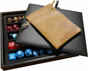 N'icePackaging - Deluxe Black Padded Gaming Dice Tray with Brown-Burlap Travel Dice Pouch - for RPGs/Tabletop/D&D 5e / Dice Rolling - Lightweight - Dungeons and Dragons Compatable