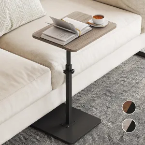 NiHome Minimalist Height Adjustable End Table, 360° Rotatable Sofa Armrest Side Tray Table, Adjustable Legs Space-Saving Couch Bedside TV Tray C-Shaped End Table Snack Table for Eating (Gray)