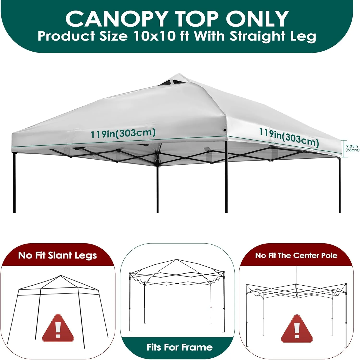 NINAT 10x10ft Canopy Replacement Top Pop Up Tent Cover Roof with Air Vent, Waterproof for Outdoor Garden Patio Pavilion Sun Shade(Top Only) White