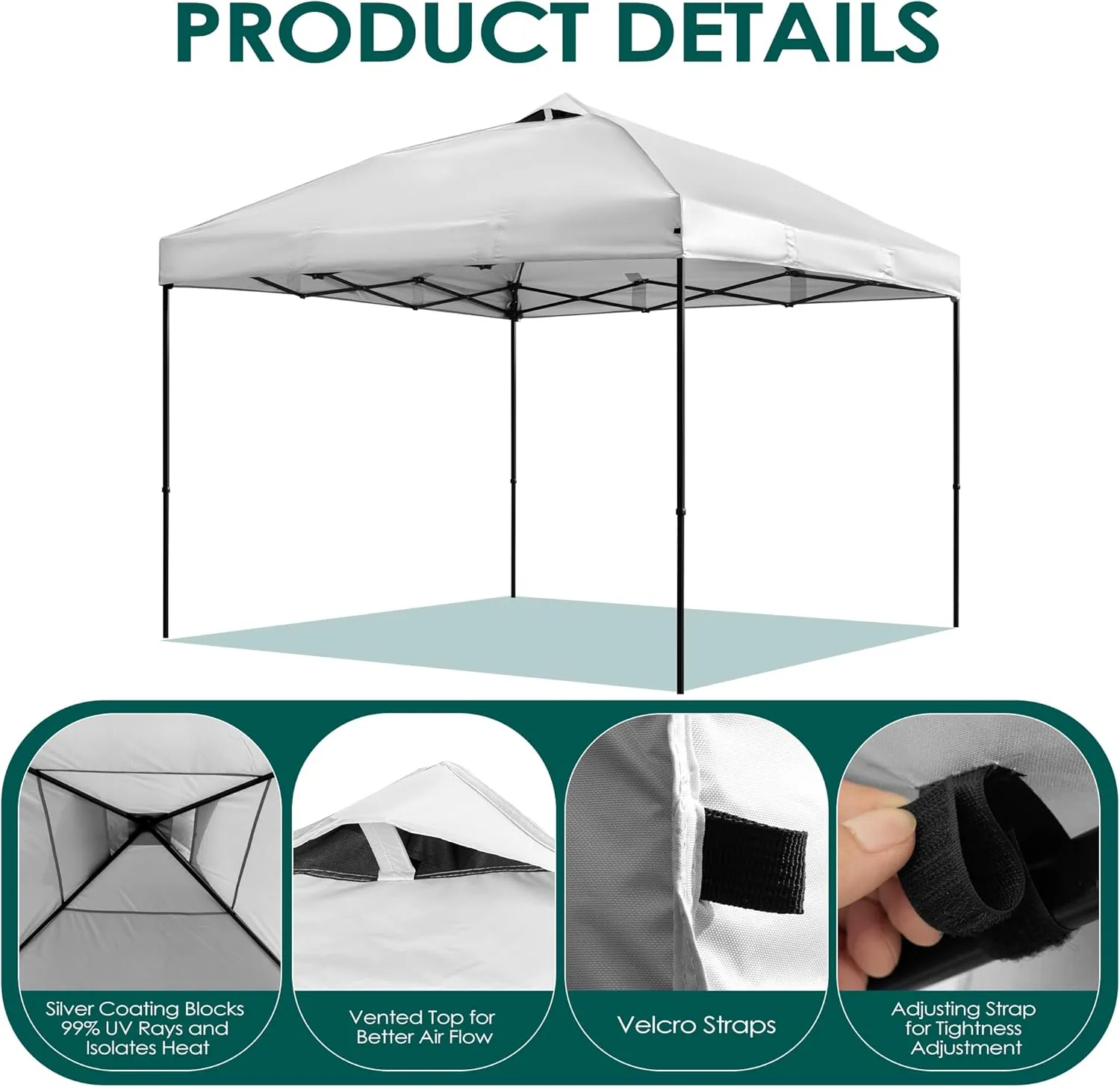 NINAT 10x10ft Canopy Replacement Top Pop Up Tent Cover Roof with Air Vent, Waterproof for Outdoor Garden Patio Pavilion Sun Shade(Top Only) White