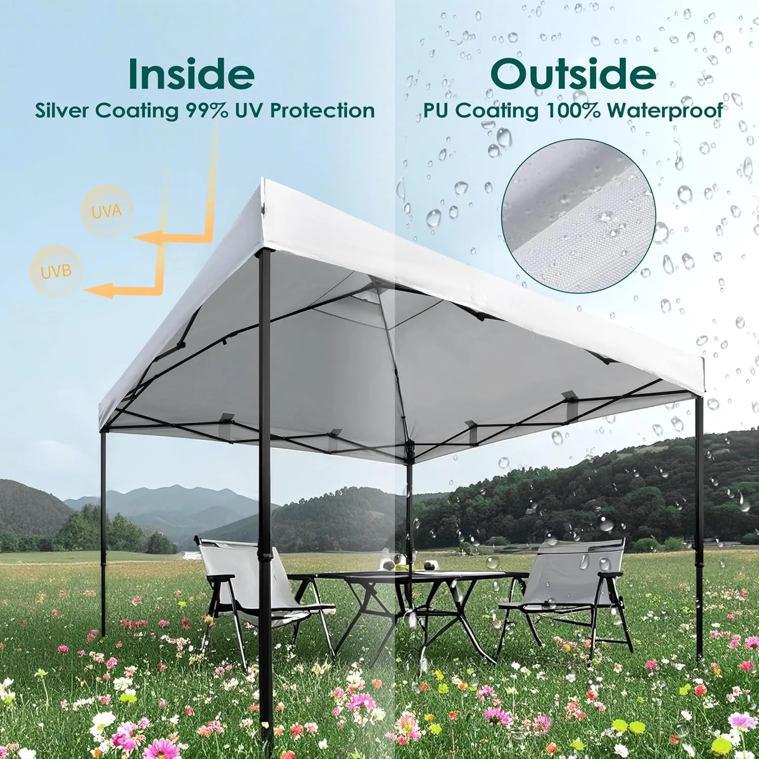 NINAT 10x10ft Canopy Replacement Top Pop Up Tent Cover Roof with Air Vent, Waterproof for Outdoor Garden Patio Pavilion Sun Shade(Top Only) White