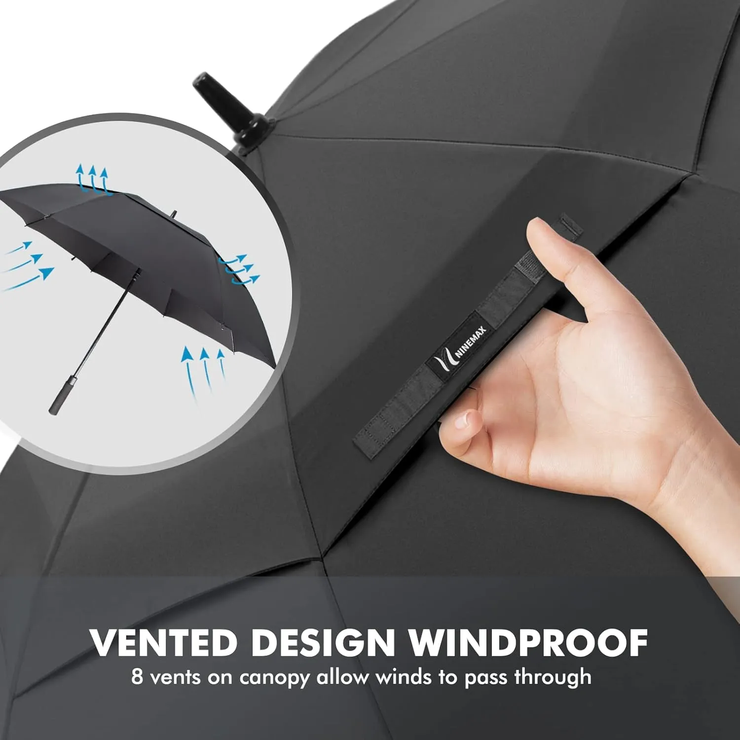 NINEMAX Golf Umbrella 51/54/62/68 Inch Automatic Open, Large Double Canopy Vented Oversize Stick Umbrellas Extra Large Windproof Waterproof for Rain
