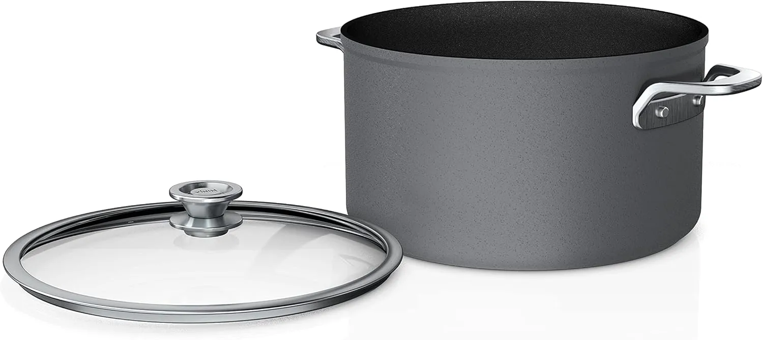 Ninja C50480 Foodi NeverStick Premium 8-Quart Stock Pot with Glass Lid, Anti-Scratch Nest System, Hard-Anodized, Nonstick, Durable & Oven Safe to 500°F, Slate Grey