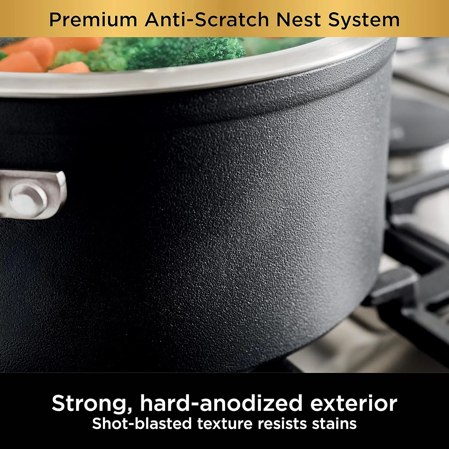 Ninja C50480 Foodi NeverStick Premium 8-Quart Stock Pot with Glass Lid, Anti-Scratch Nest System, Hard-Anodized, Nonstick, Durable & Oven Safe to 500°F, Slate Grey