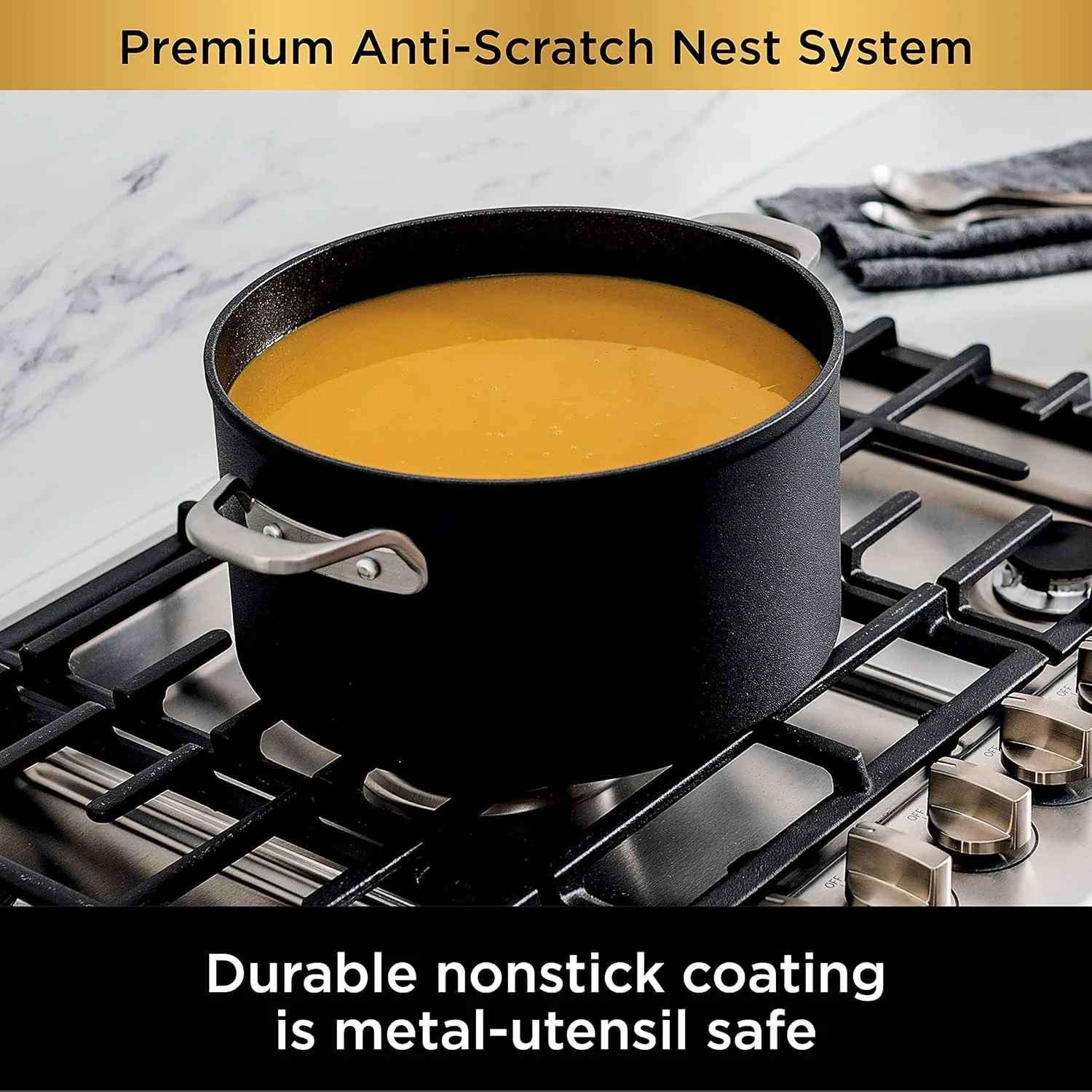 Ninja C50480 Foodi NeverStick Premium 8-Quart Stock Pot with Glass Lid, Anti-Scratch Nest System, Hard-Anodized, Nonstick, Durable & Oven Safe to 500°F, Slate Grey
