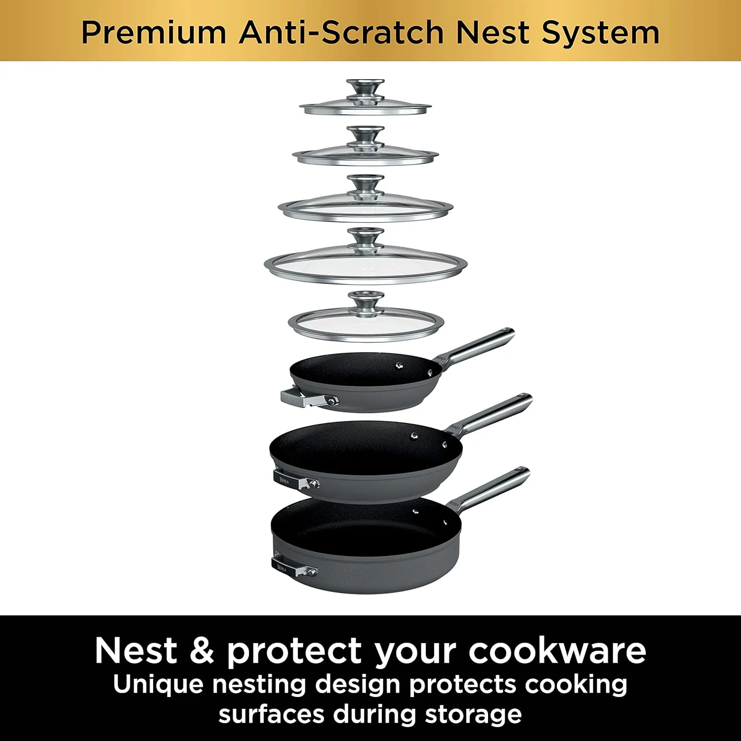Ninja C50480 Foodi NeverStick Premium 8-Quart Stock Pot with Glass Lid, Anti-Scratch Nest System, Hard-Anodized, Nonstick, Durable & Oven Safe to 500°F, Slate Grey