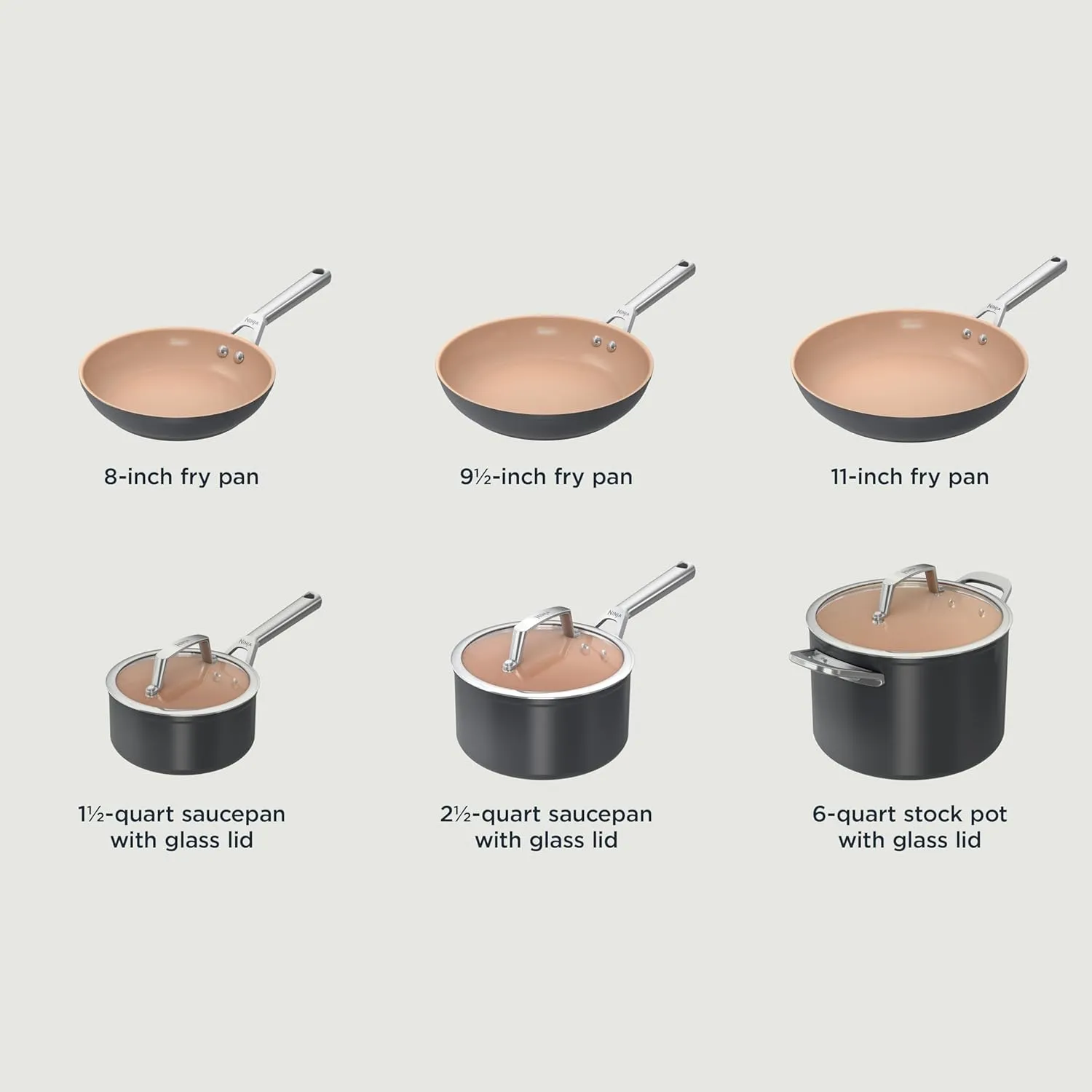 Ninja Pots and Pans Set Non Stick | Extended Life Premium Ceramic Cookware Set | 9-Piece Nonstick | PTFE Free | Oven Safe to 550°F | Induction Compatible | Frying Pan x3 | Cooking Pot x3 | CW99009