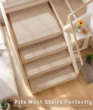 Non Slip Liner Stair Treads Matching Mat for Wooden Steps, 30"x30" Square Stair Landing Rug with Rubber Backing, Washable Indoor Safety Stair Landing Mat for Kids Elders Dogs, Beige