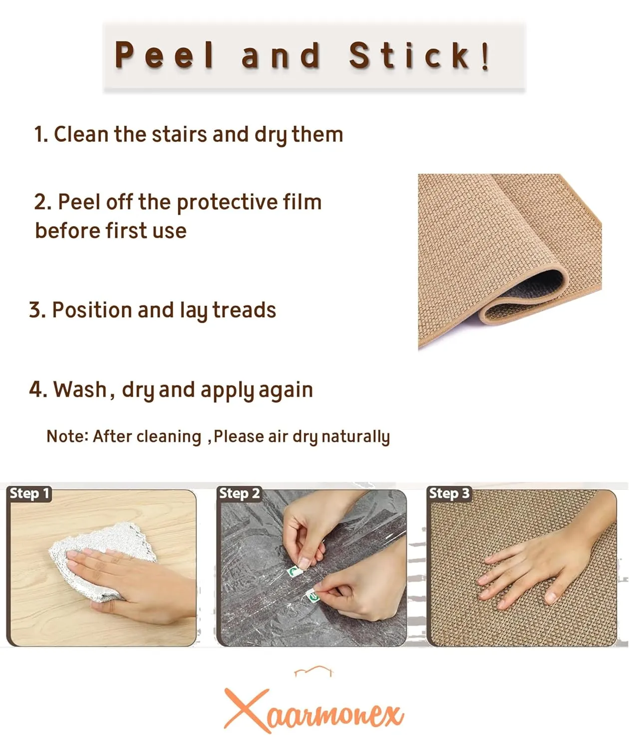 Non Slip Liner Stair Treads Matching Mat for Wooden Steps, 30"x30" Square Stair Landing Rug with Rubber Backing, Washable Indoor Safety Stair Landing Mat for Kids Elders Dogs, Beige