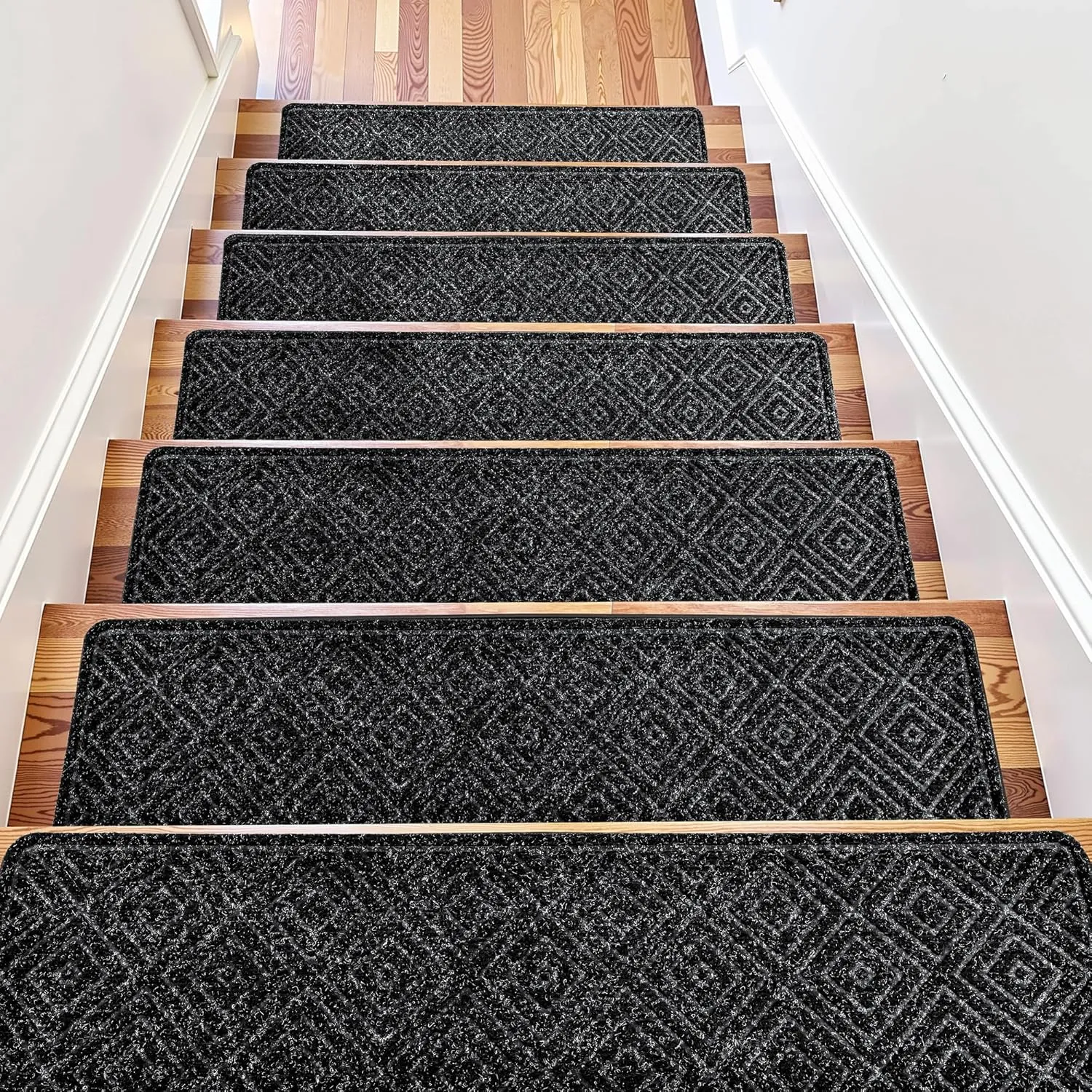Non Slip Stair Treads, 15 Pack Peel and Stick, Black, 8"x30", Residential Grade, Rubber Sheet, Staircase Step Treads