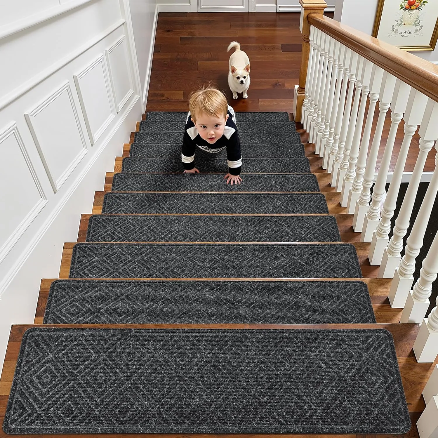 Non Slip Stair Treads, 15 Pack Peel and Stick, Black, 8"x30", Residential Grade, Rubber Sheet, Staircase Step Treads