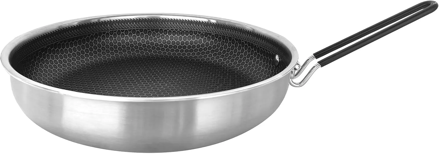 Non-Stick Camping Frying Pan with Foldable Handle Universal for Gas Electric & Ceramic Stoves 26cm/10.2in & 28cm/11in Options