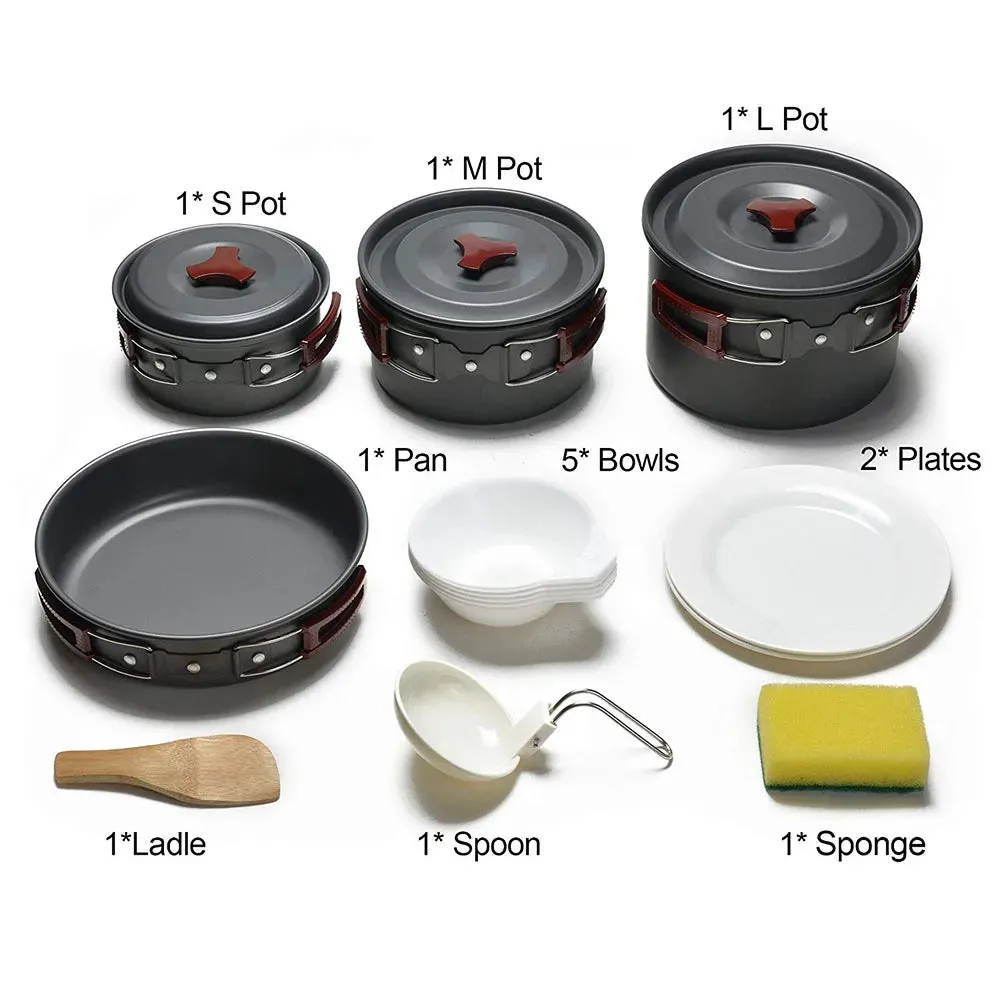 Non-Stick Lightweight Camping Cookware Kit - Pans and Pots for Trekking, Hiking, and Picnics